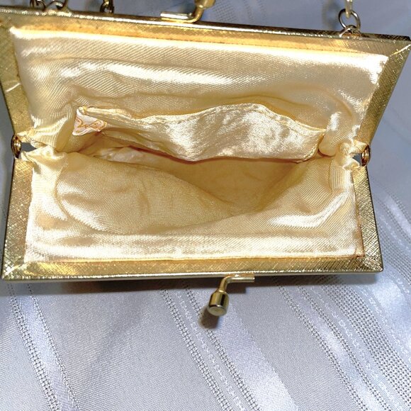 Vintage Walborg Hand Beaded Gold Evening Bag Hong Kong Chain Strap - Picture 6 of 8